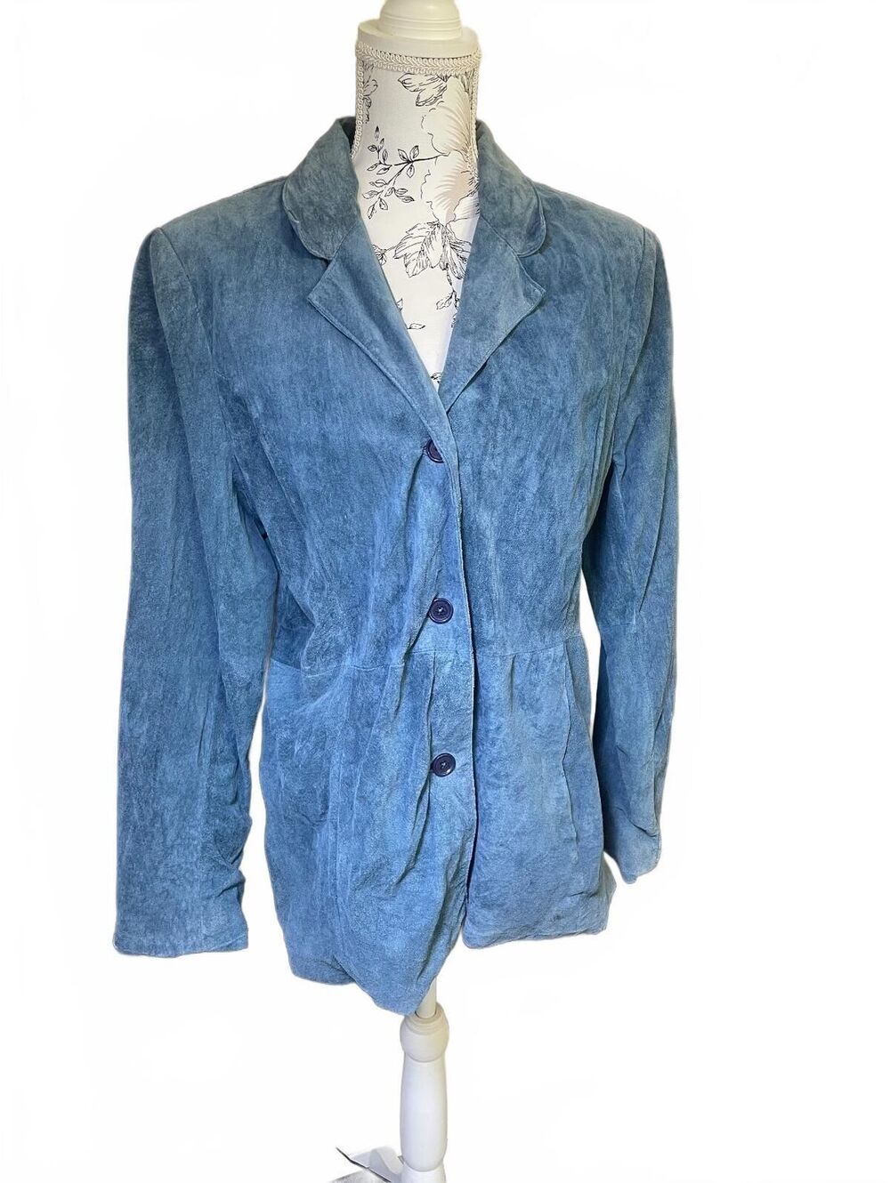 Dialogue Vintage 90s Blue Suede Button Down Jacket size Women’s Large-118